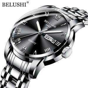 BELUSHI Top Brand Luxury Mens Watches Luminous Waterproof Stainless Steel Watch Quartz Men Date Calendar Business Wristwatch