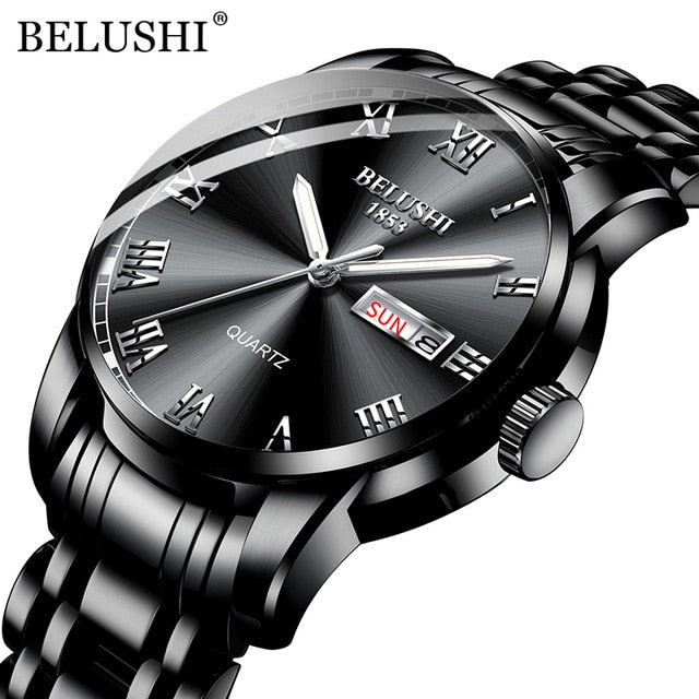 BELUSHI Top Brand Luxury Mens Watches Luminous Waterproof Stainless Steel Watch Quartz Men Date Calendar Business Wristwatch