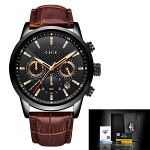 2021 LIGE Men's Watches Top Brand Luxury Men Wrist Watch Leather Quartz Watch Sports Waterproof Male Clock Relogio Masculino+Box