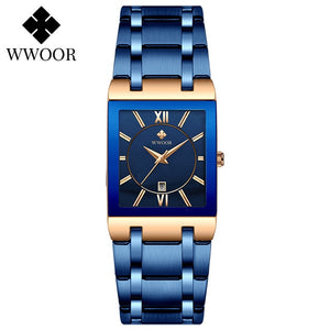 Relogio Masculino WWOOR Gold Watch Men Square Mens Watches Top Brand Luxury Golden Quartz Stainless Steel Waterproof Wrist Watch