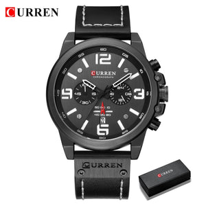 CURREN Mens Watches Top Luxury Brand Waterproof Sport Wrist Watch Chronograph Quartz Military Genuine Leather Relogio Masculino