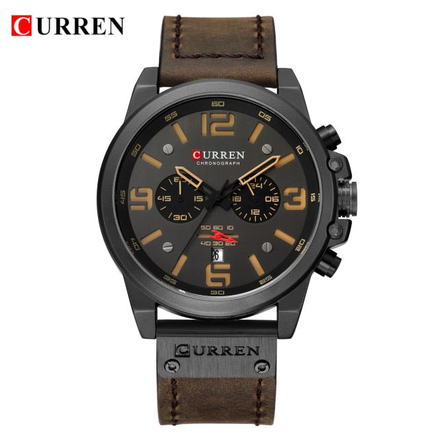 CURREN Mens Watches Top Luxury Brand Waterproof Sport Wrist Watch Chronograph Quartz Military Genuine Leather Relogio Masculino