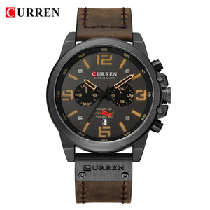 CURREN Mens Watches Top Luxury Brand Waterproof Sport Wrist Watch Chronograph Quartz Military Genuine Leather Relogio Masculino