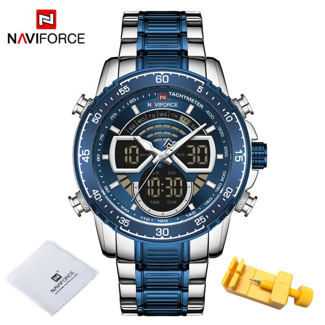 NAVIFORCE Men's Military Sports Waterproof Watches Luxury Analog Quartz Digital Wrist Watch for Men Stainless Steel Gold Watches