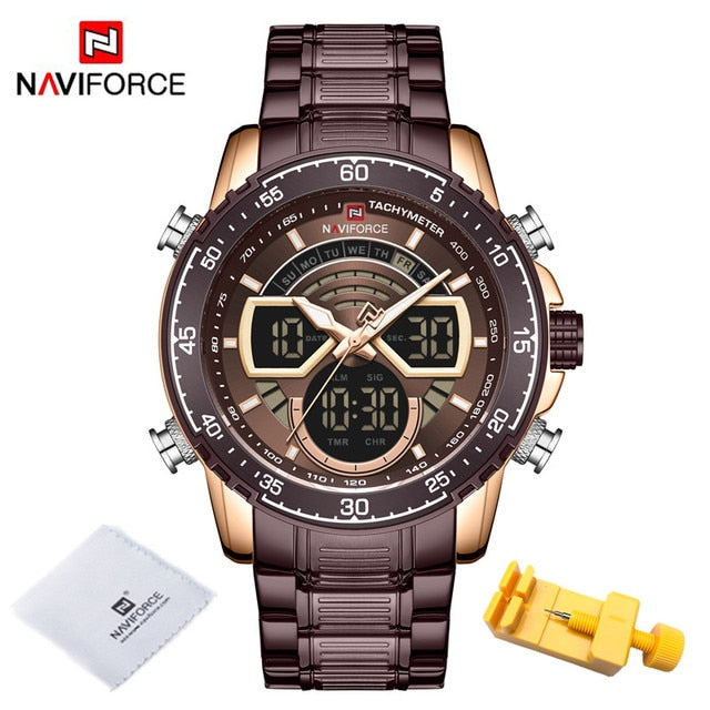 NAVIFORCE Men's Military Sports Waterproof Watches Luxury Analog Quartz Digital Wrist Watch for Men Stainless Steel Gold Watches