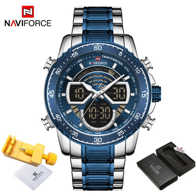 NAVIFORCE Men's Military Sports Waterproof Watches Luxury Analog Quartz Digital Wrist Watch for Men Stainless Steel Gold Watches