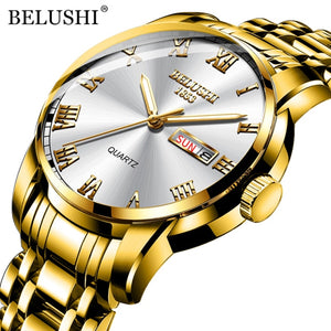 BELUSHI Top Brand Luxury Mens Watches Luminous Waterproof Stainless Steel Watch Quartz Men Date Calendar Business Wristwatch