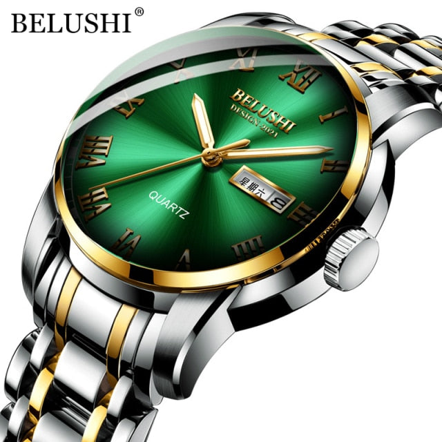 BELUSHI Top Brand Luxury Mens Watches Luminous Waterproof Stainless Steel Watch Quartz Men Date Calendar Business Wristwatch