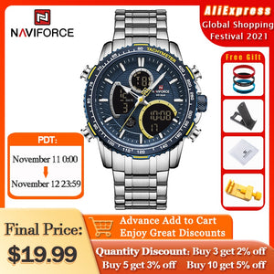 NAVIFORCE Men Watch Top Luxury Brand Big Dial Sport Watches Mens Chronograph Quartz Wristwatch Date Male Clock Relogio Masculino